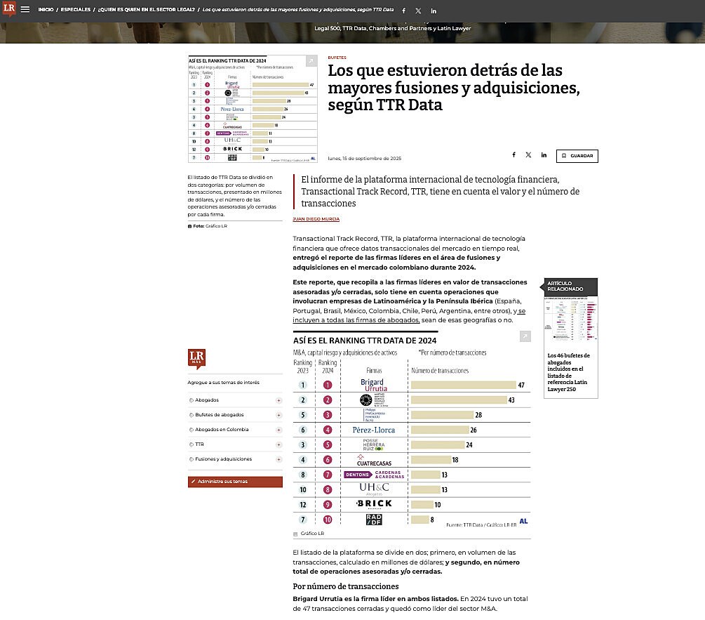 Los que estuvieron detrs de las mayores fusiones y adquisiciones, segn TTR Data